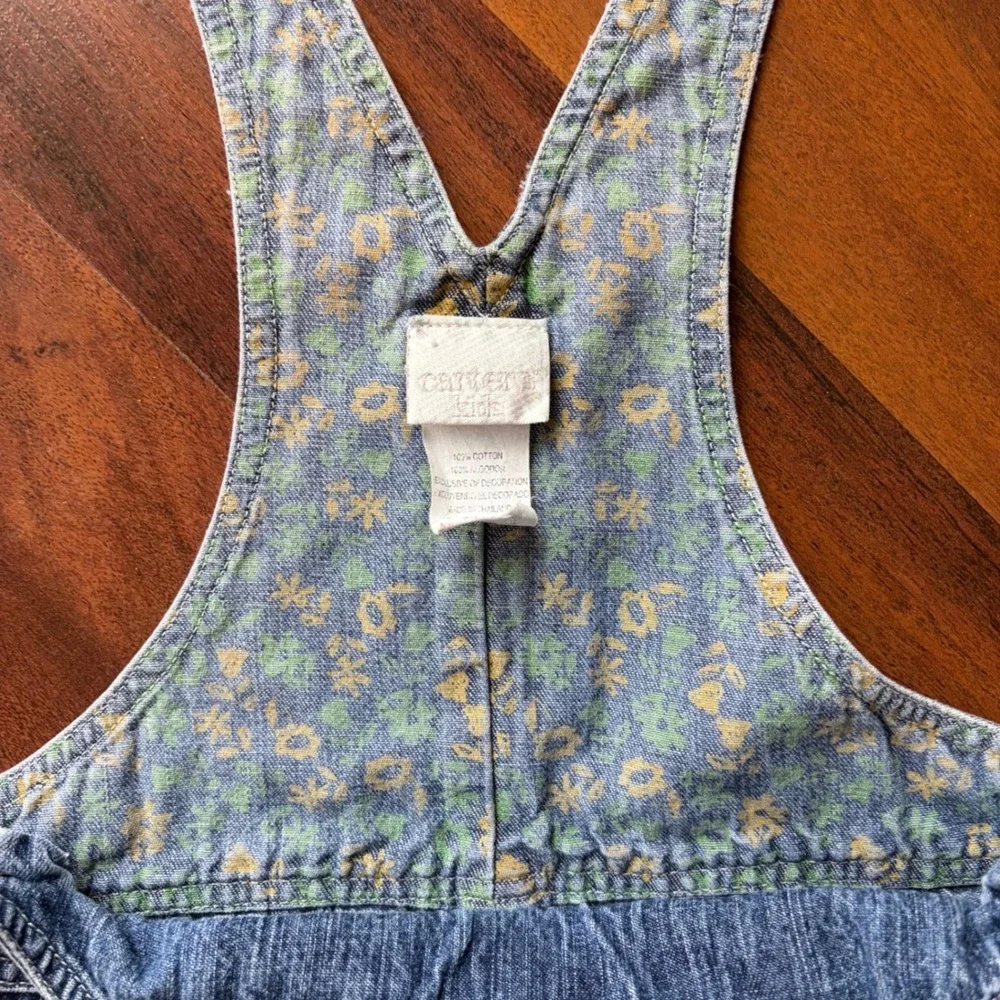 Carters Kids Blue Denim Sunflower Embroidered Overalls Vintage Style 9-12M